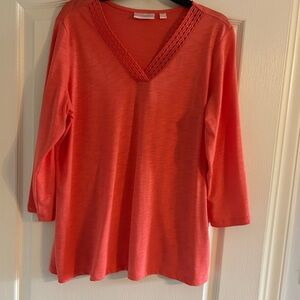 Belle by Kim Gravel Vibrant Coral V-Neck Blouse